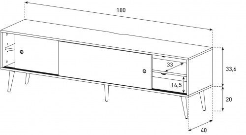 Drewniana szafka RTV w stylu RETRO SONOROUS RTRA-180-BLK-BNW szerokość 180cm 