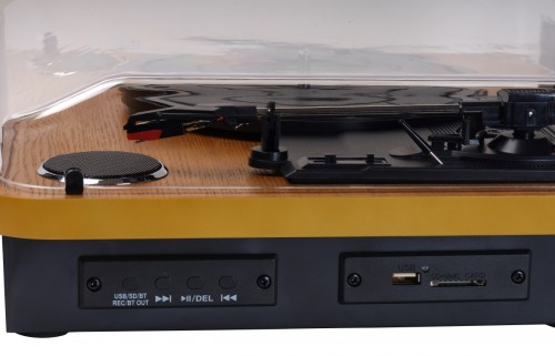 Denver VPL-230 - Gramofon z wbudowanymi głośnikami, Bluetooth, USB i gniazdem kart SD i MP3, orzech