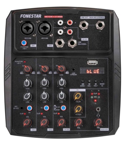 Fonestar MIX-4LIVE - konsola mikserska, 2 kanały mono, 1 stereo