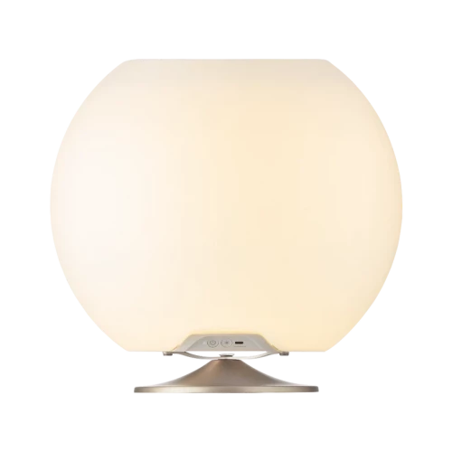 Kooduu - Lampa LED Sphere Brass z wbudowanym głośnikiem Bluetooth oraz chłodzirka na napoje,  Szczotkowane srebro - 3w1
