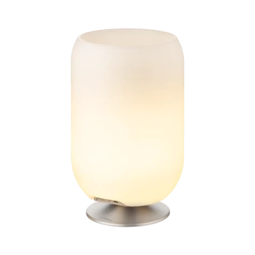 Kooduu - Lampa LED Atmos Brass z wbudowanym głośnikiem Bluetooth oraz chłodzirka na napoje, Szczotkowane srebro - 3w1