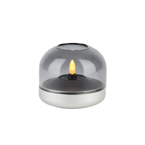 Kooduu - Lampa oliwna i świecznik LED Glow 08, Matowe srebro - 2w1