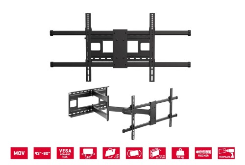 Fonestar MOV-384PR - Uchwyt ścienny dwuramienny do TV, 43\ - 80\, nośność 50 kg