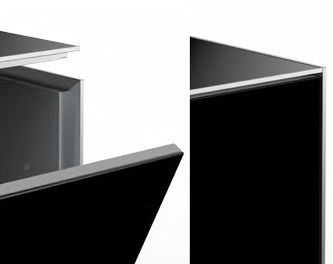 Krawędzie z anodowanego aluminium Zastosowanie anodowanych profili aluminiowych, podkreśla estetykę wykonania krawędzi stolika.