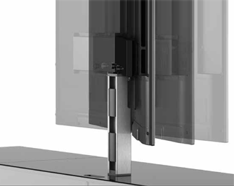 Obrotowy uchwyt Aluminiowy profil przystosowany do montażu telewizora, zapewnia obracanie ekranu lweo-prawo, a zintegrowany system zarządzania kablami pozwala na ich estetyczne ukrycie.