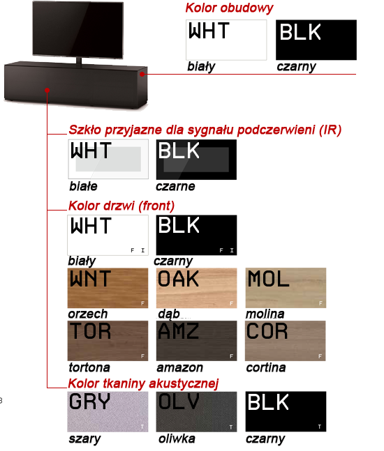 Kolor szafki pod telewizor STA-111 SONOROUS Kolor szafki pod telewizor STA-111 SONOROUS